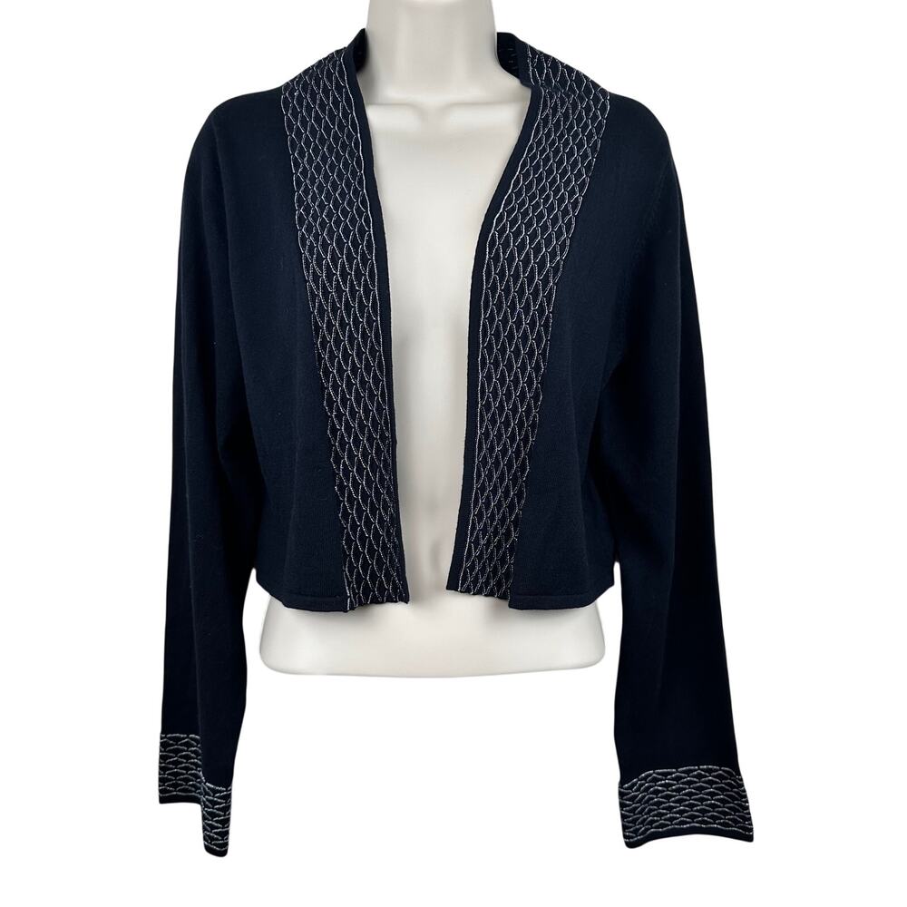 NEW Soft Surrounding Bolero Shrug Cardigan Sweater Metallic Black Small Classic